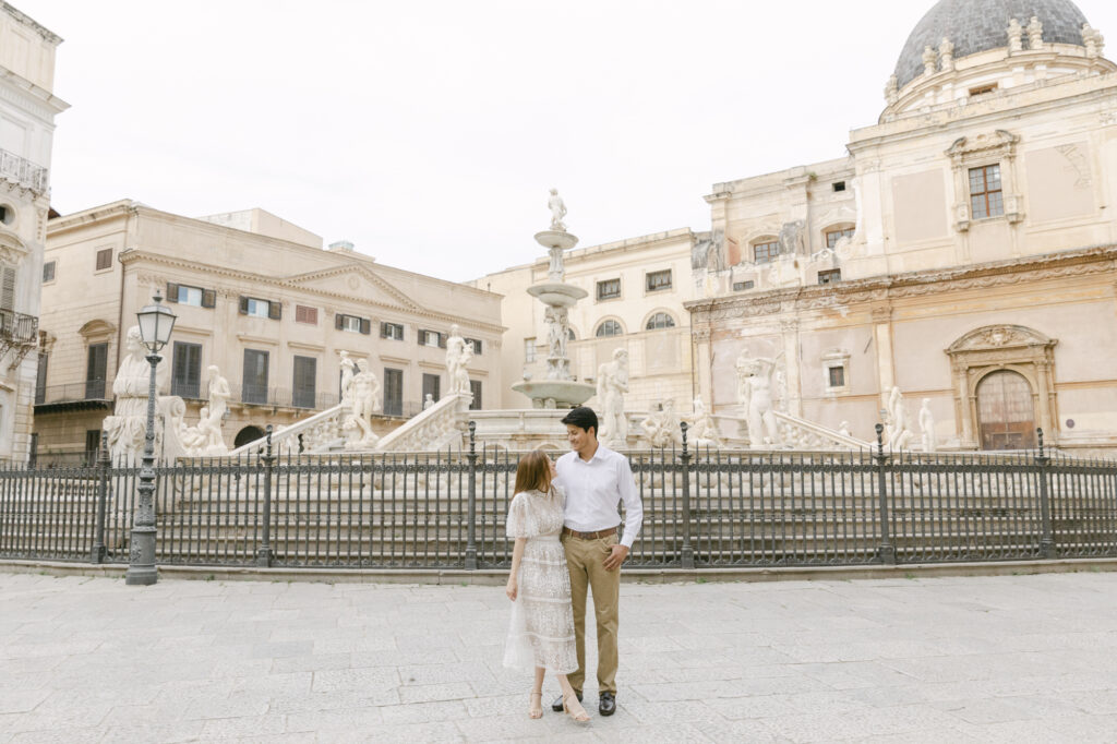 bride and groom to be, doing their destination engagement photos in Palermo, Sicily.