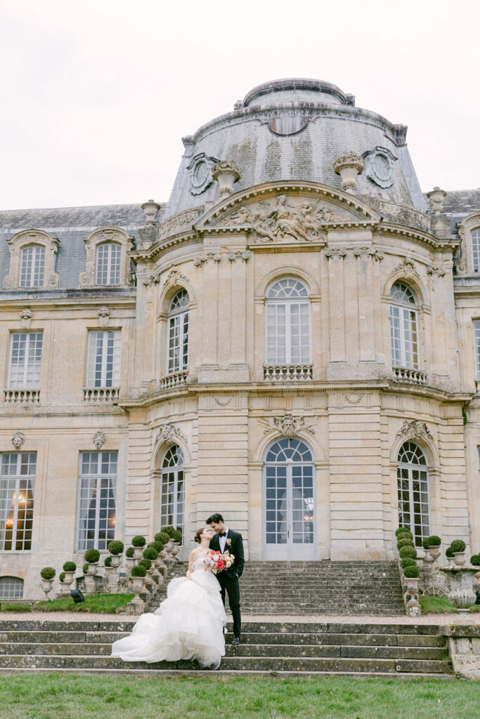 bride and groom looking at each other