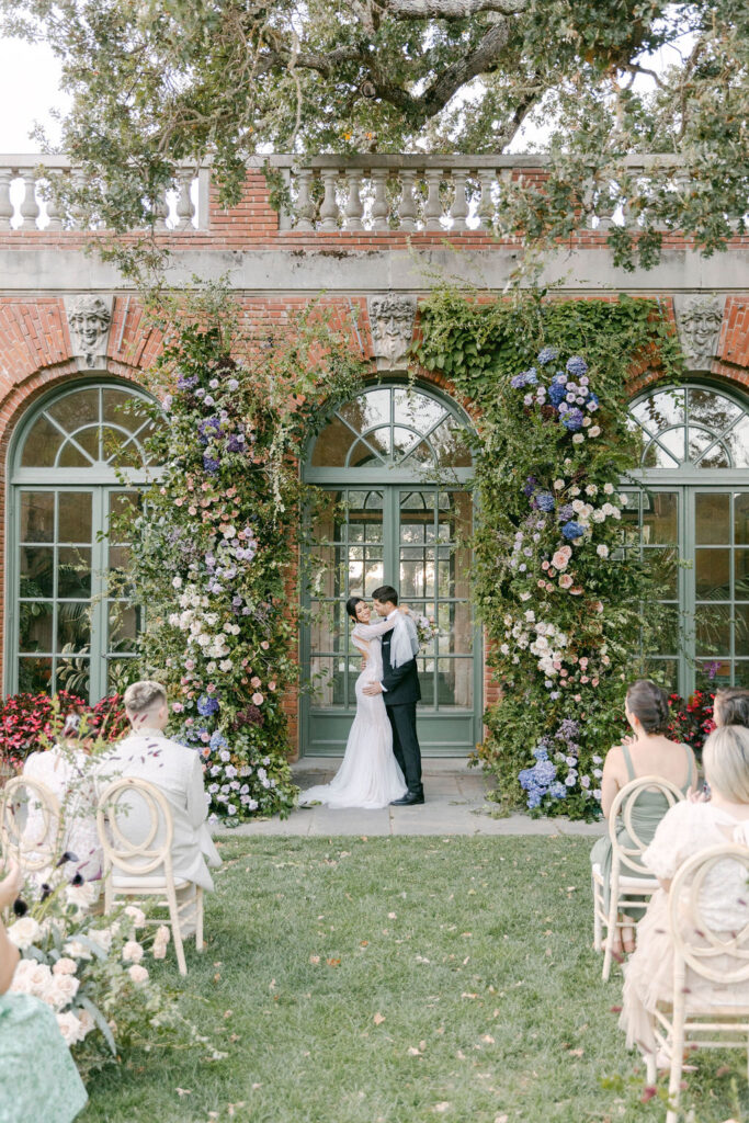 bride and groom kissing