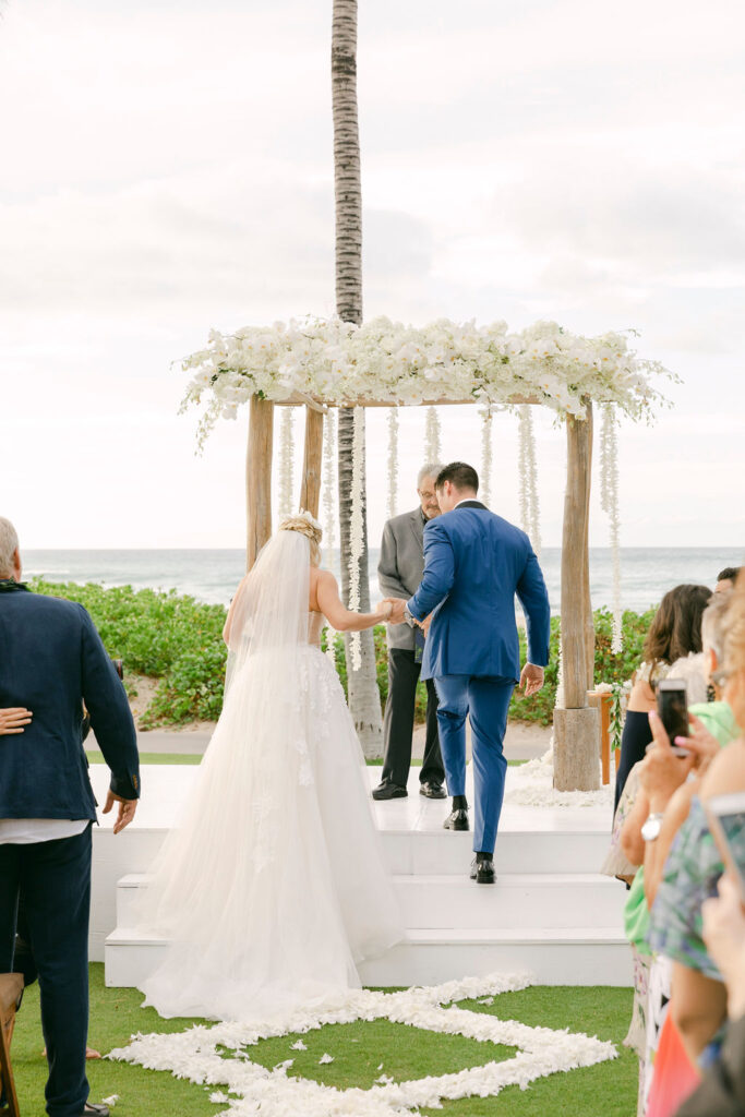 bride and groom at their luxurious wedding ceremony