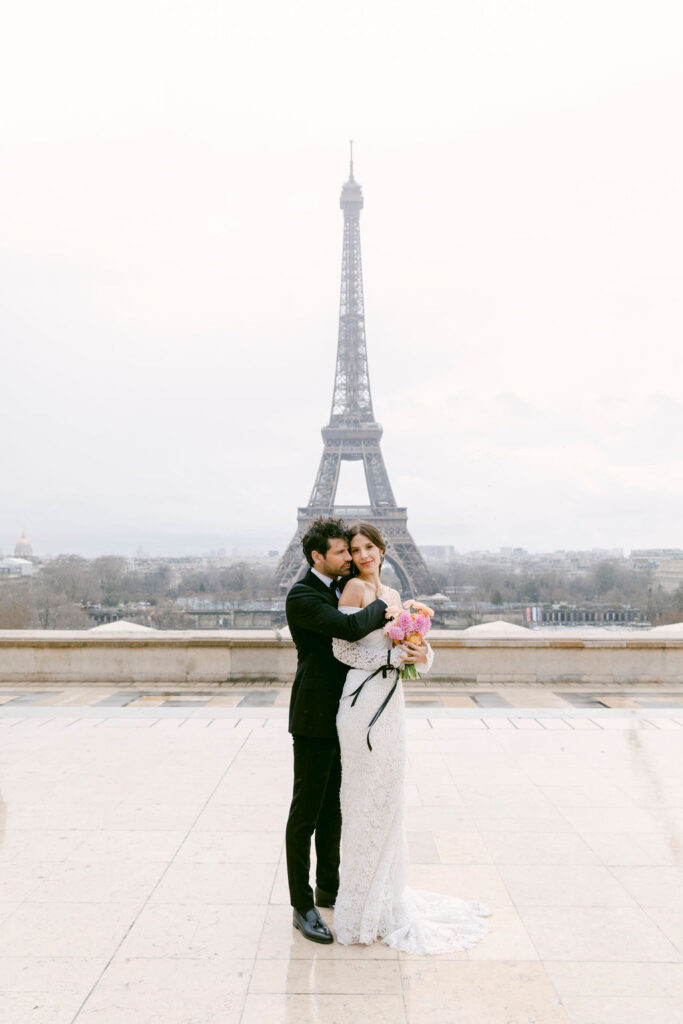 bride and groom at their paris elopement