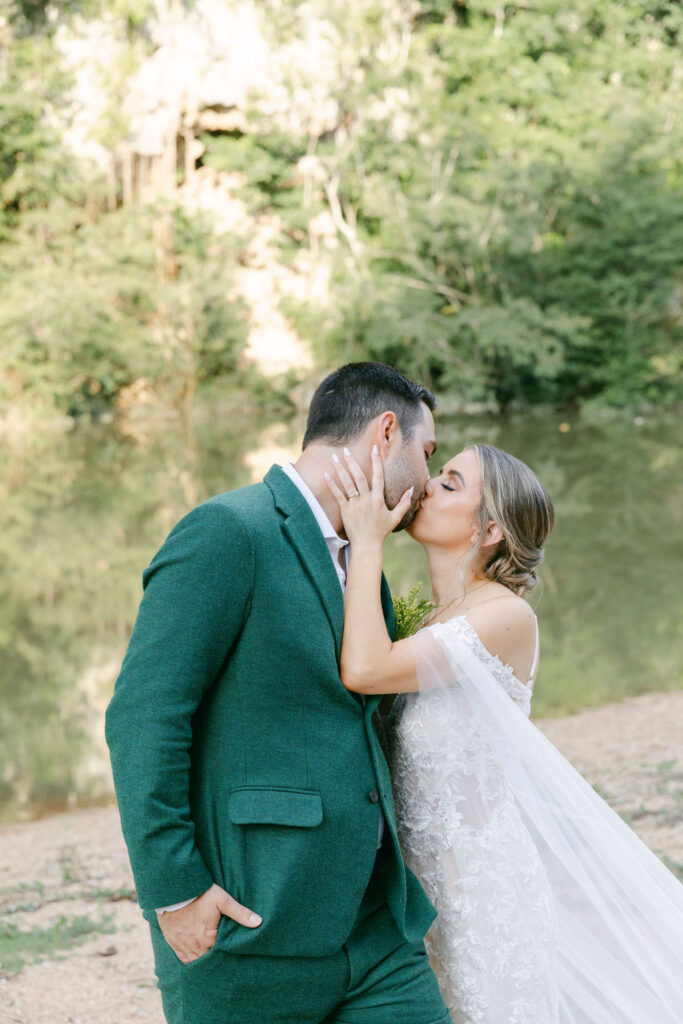 bride and groom kissing