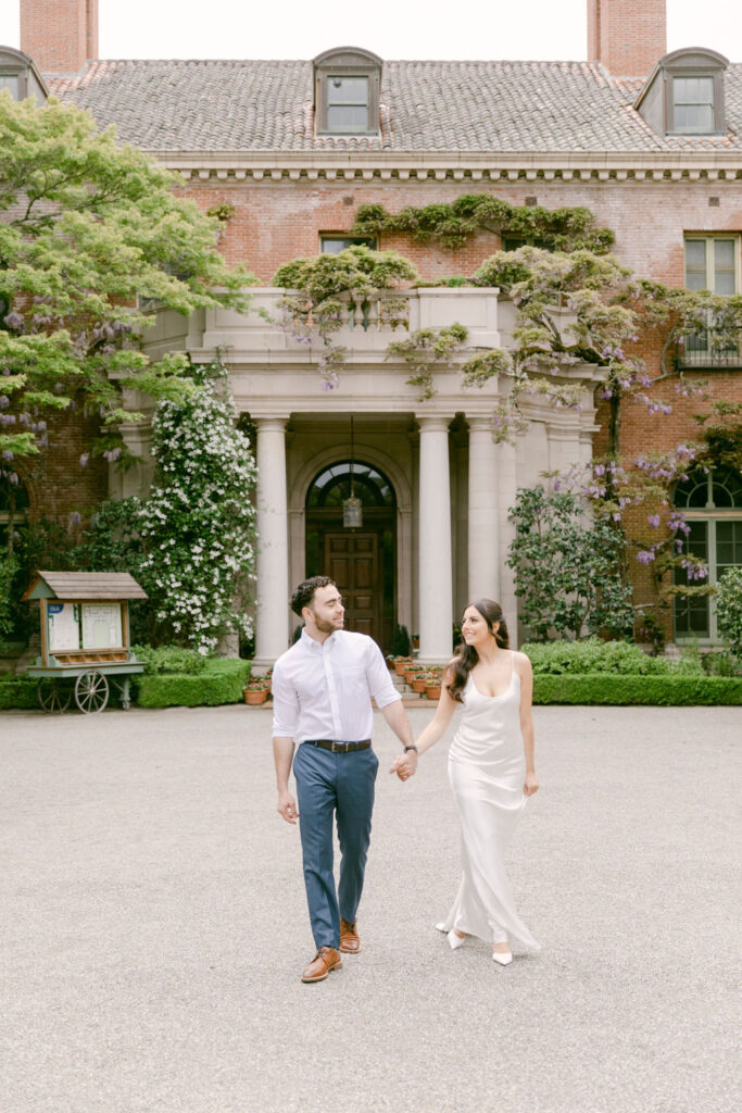 couple walking around their photoshoot location