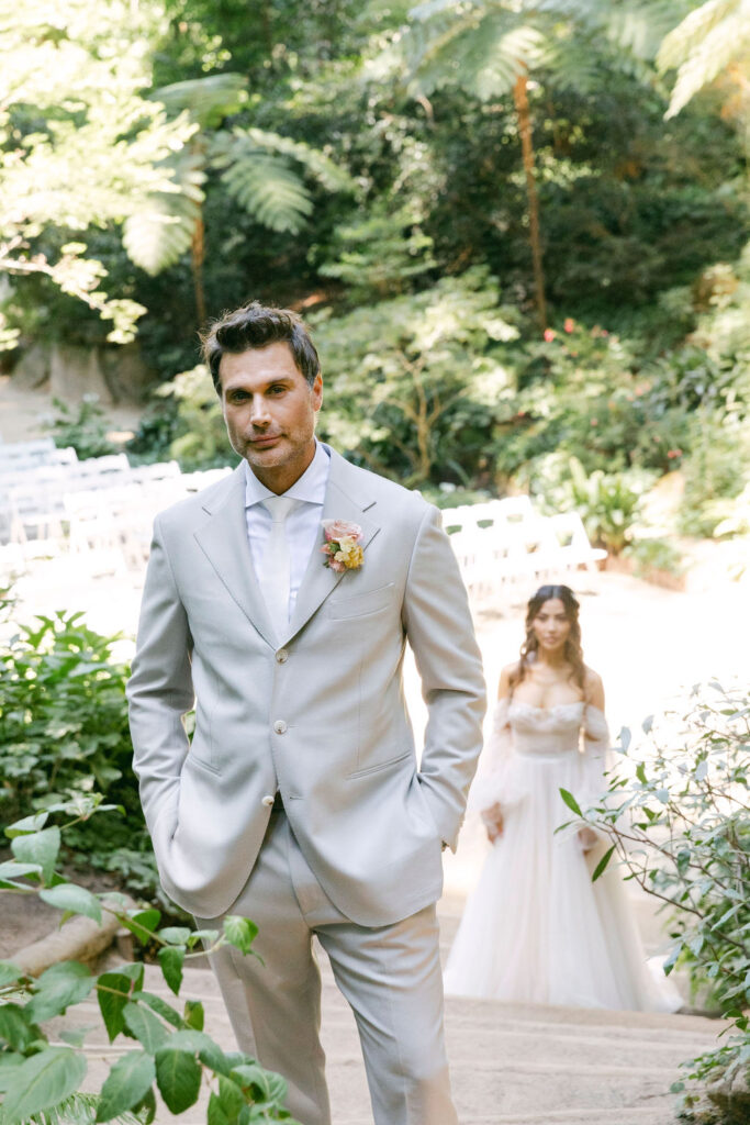 bride and groom at their first look