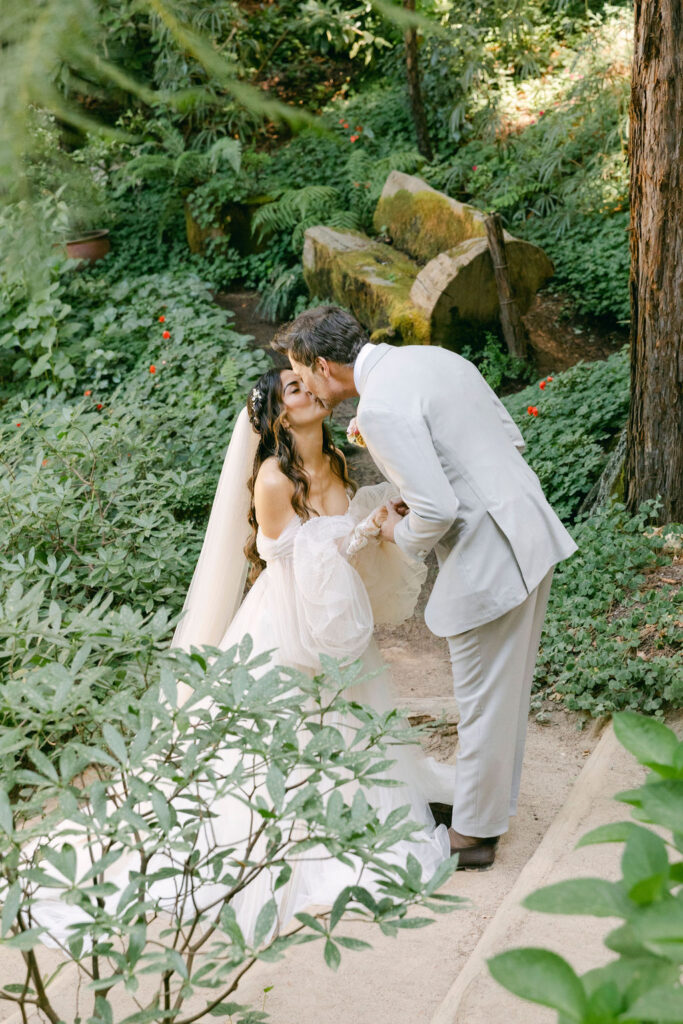 bride and groom at their romantic wedding venue 