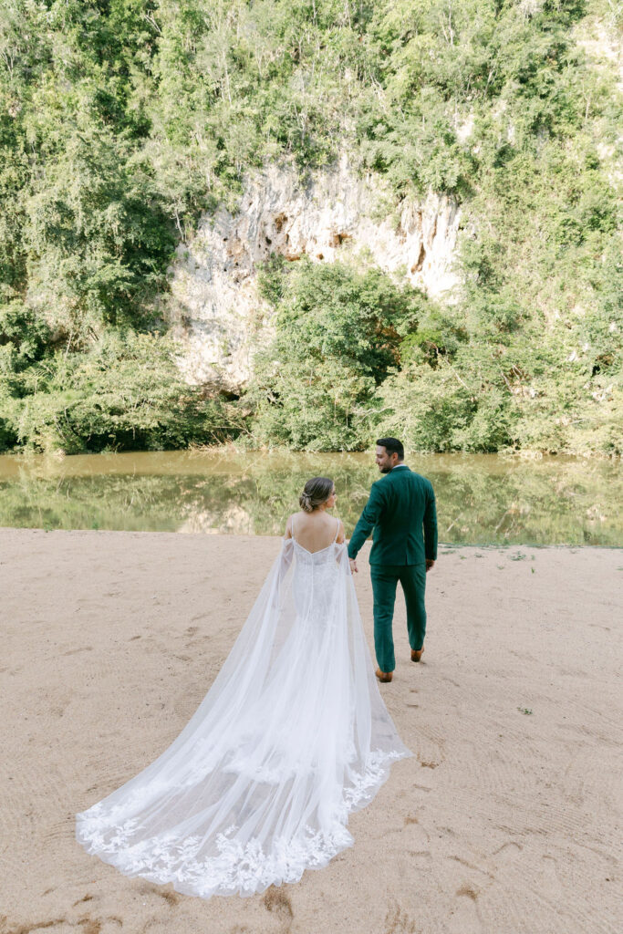 picture of the bride and groom at their dream venue in Belize