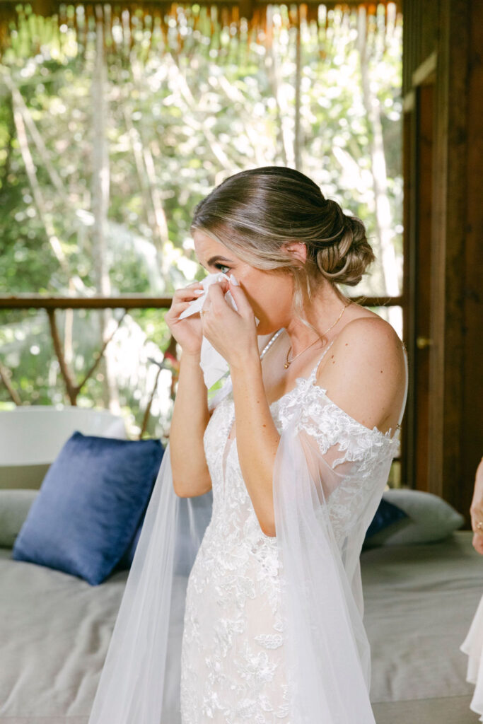 emotional picture of the bride before the ceremony 