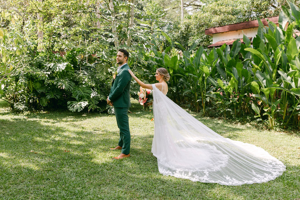 bride and groom first look