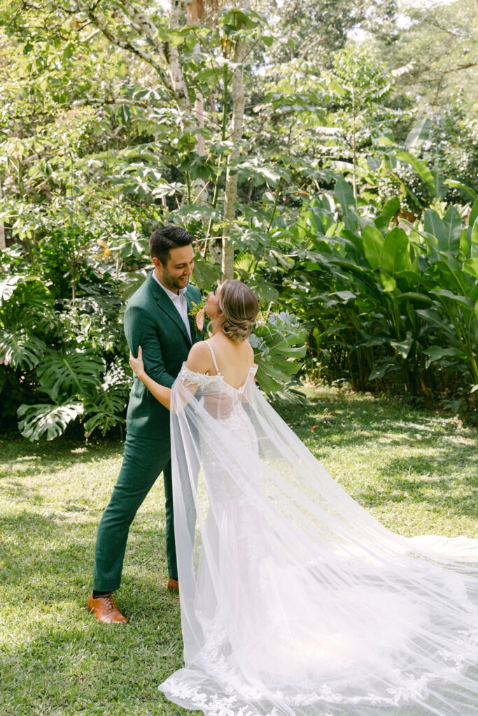 picture of the bride and groom looking at each other 