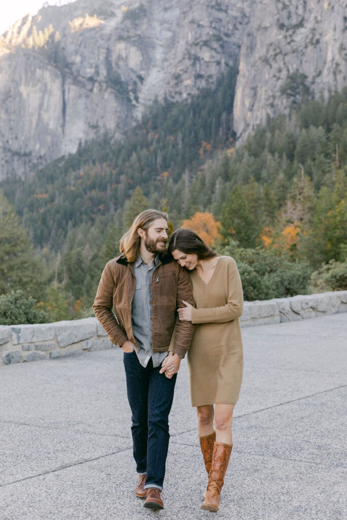 couple walking around yosemite national park 