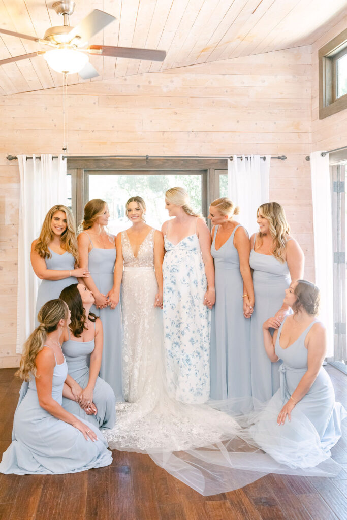 fun picture of the bride and her bridesmaids