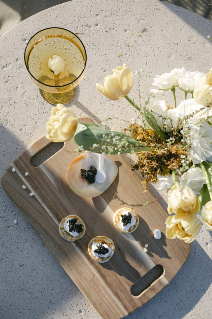 delicious caviar for guests at a luxury beach destination wedding in San Diego.